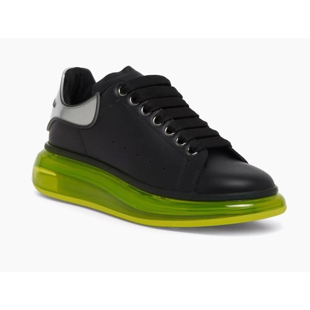 $890 Alexander McQueen Oversized Low Top Clear Green, Black Leather Sneakers 41